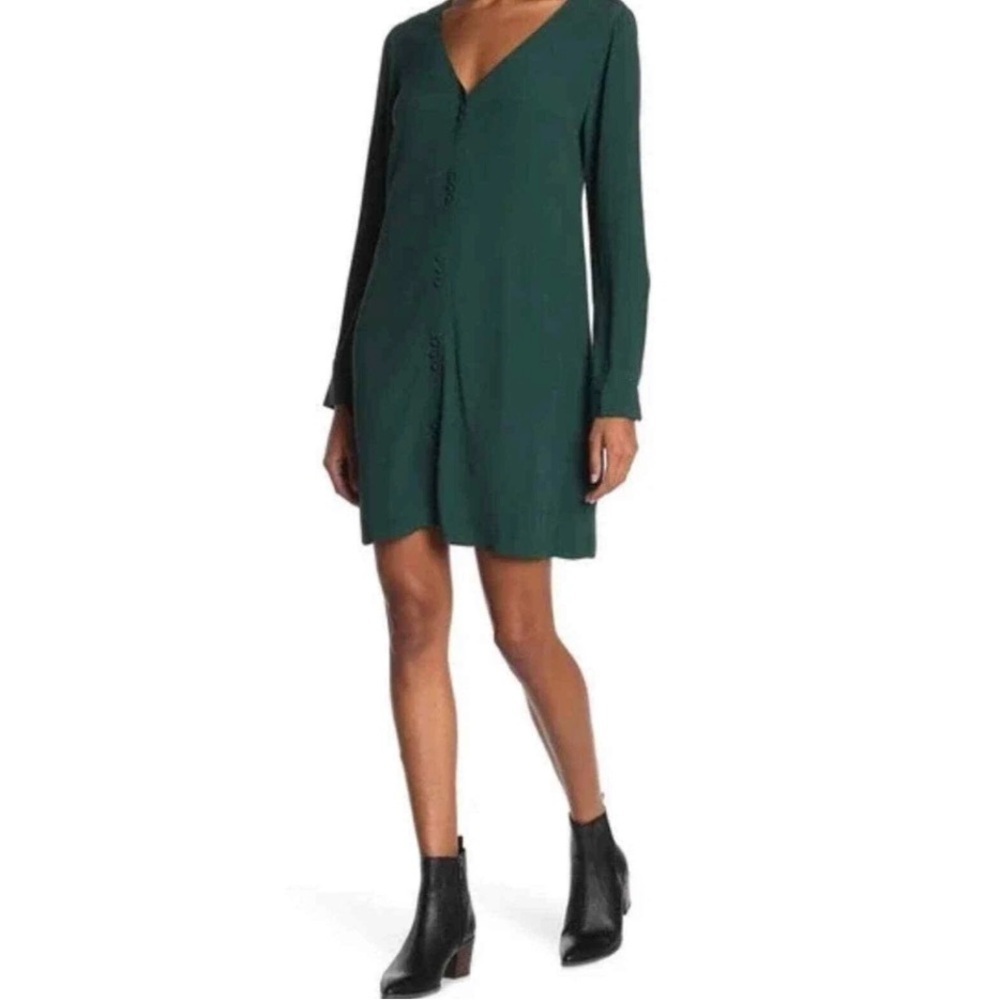 Madewell Forest Green Button-Front Mini Dress - Picture 2 of 10